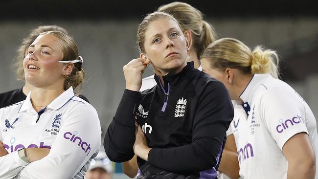 England captain Heather Knight looks on dejectedly after her side lost all seven matches of the multi-format Ashes series Picture: Getty Images