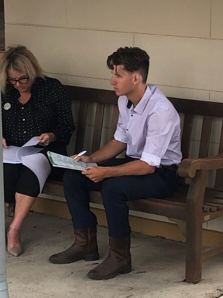 Oliver with his solicitor Lauren O'Brien outside Raymond Terrace Local Court. Picture: Amy Ziniak