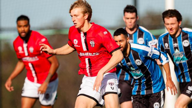 NPL Tasmanian Rising Star Curtis Miley in action for Clarence. Picture: Anthony Corke