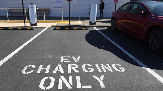 A Tesla Supercharger station in Corte Madera, California. Picture: Getty Images