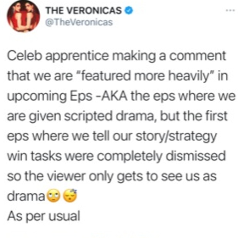 The Veronicas have since deleted the tweet.