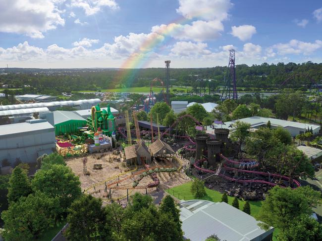 An artist impression of the new $40m plus world first Wizard of Oz themed thrill park precinct coming to Movie World at the end of 2024.