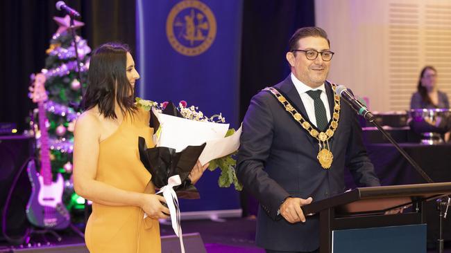 Parramatta Lord Mayor Steven Issa and his wife Jasmine Issa show their appreciation for guests at the CommBank Christmas party.