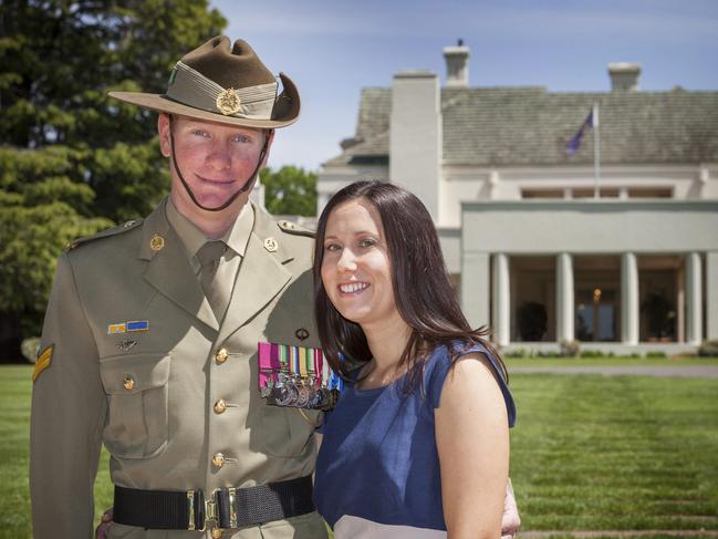 Corporal Daniel Keighran, VC, with his wife Kathryn. Picture: Lauren Black 