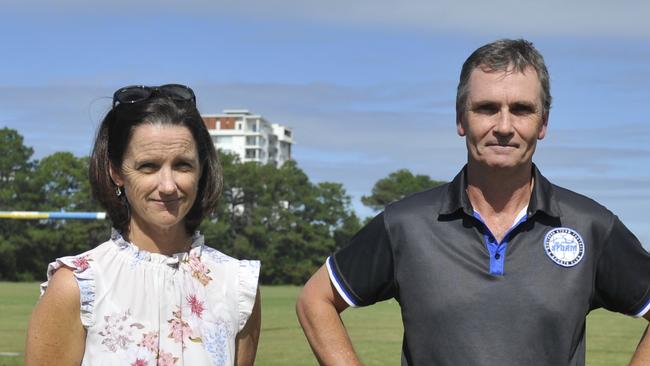 Northern Storm FC president Michael Lloyd and athletics community leader Nicola Johnstone. The athletics community and Northern Storm Football Club are opposed to a plan to situate a Regional Athletics Centre at York St, Coffs Harbour. Photo: Tim Jarrett