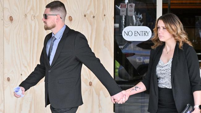 Scott William Thornton outside the District Court with his partner. Picture: NCA NewsWire / Brenton Edwards