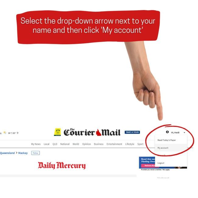 Where you can find the My Account section while navigating the Daily Mercury index page and Courier Mail website.