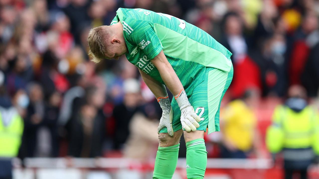 Aaron Ramsdale dejó atrás sus frustraciones después del partido.  (Foto de Catherine Eiffel / Getty Images)