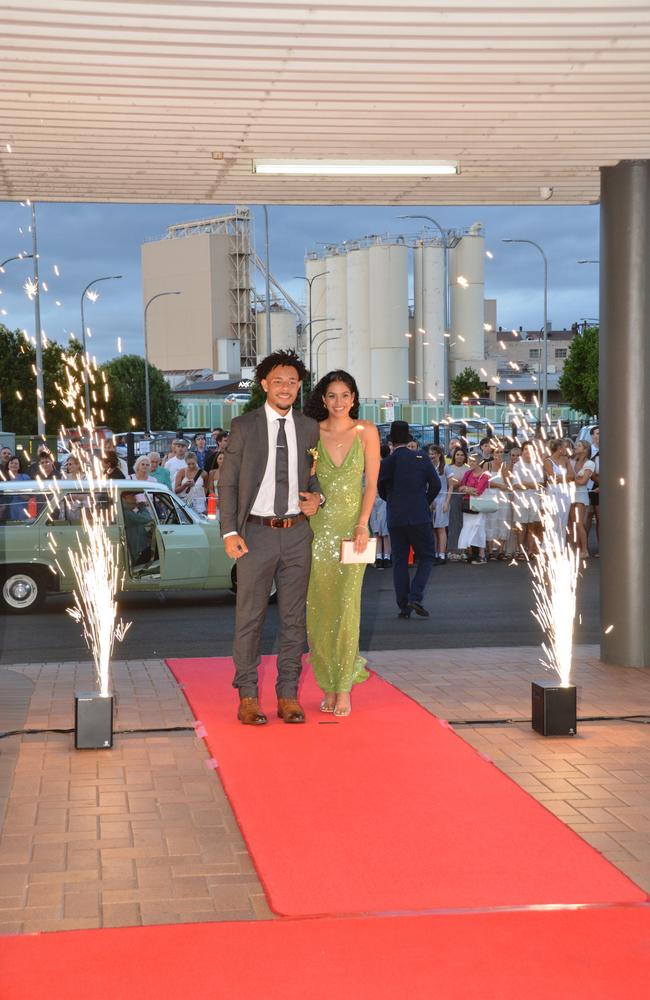 Toowoomba school formals. At the 2023 St Ursula's College formal is graduate Laura Beschel with her partner. Picture: Rhylea Millar