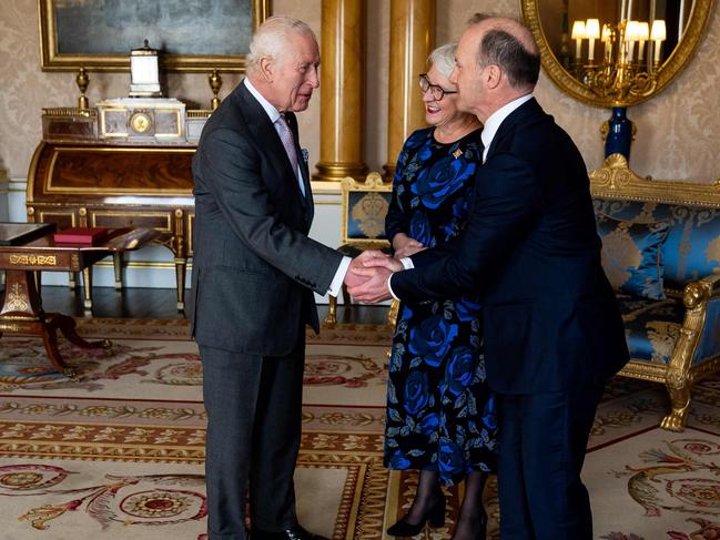 Britain's King Charles III meets with Lieutenant Governor of Ontario Edith Dumont and her partner Tony Viscardi. Picture: AFP