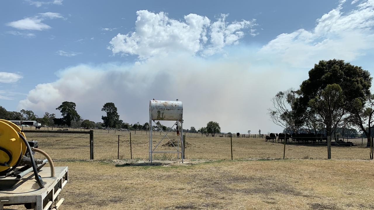 A view of the smoke plume from Bruthen. Picture: Joe Rettino