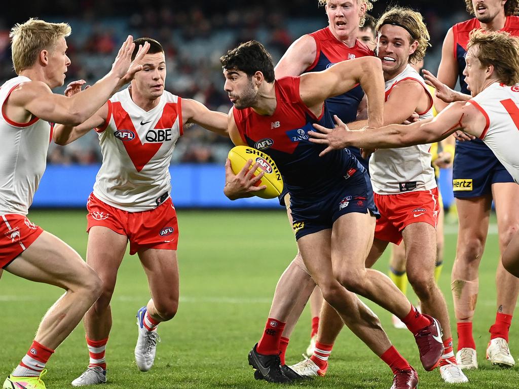 Christian Petracca’s output is down as the Demons have been swamped over the last three games. Picture: Quinn Rooney/Getty Images