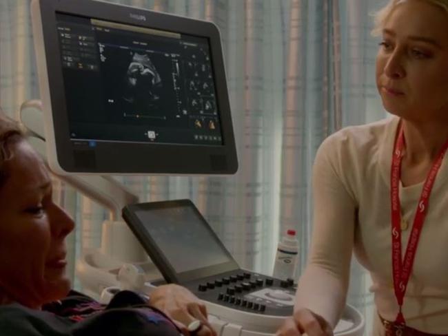 Nina explains to Shanti her baby no longer has a heartbeat. Picture: Screengrab