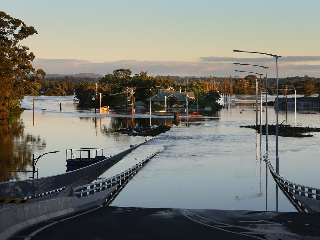 The Windsor Bridge was flooded by the Hawkesbury River earlier this week. Picture: Lisa Maree Williams/Getty Images