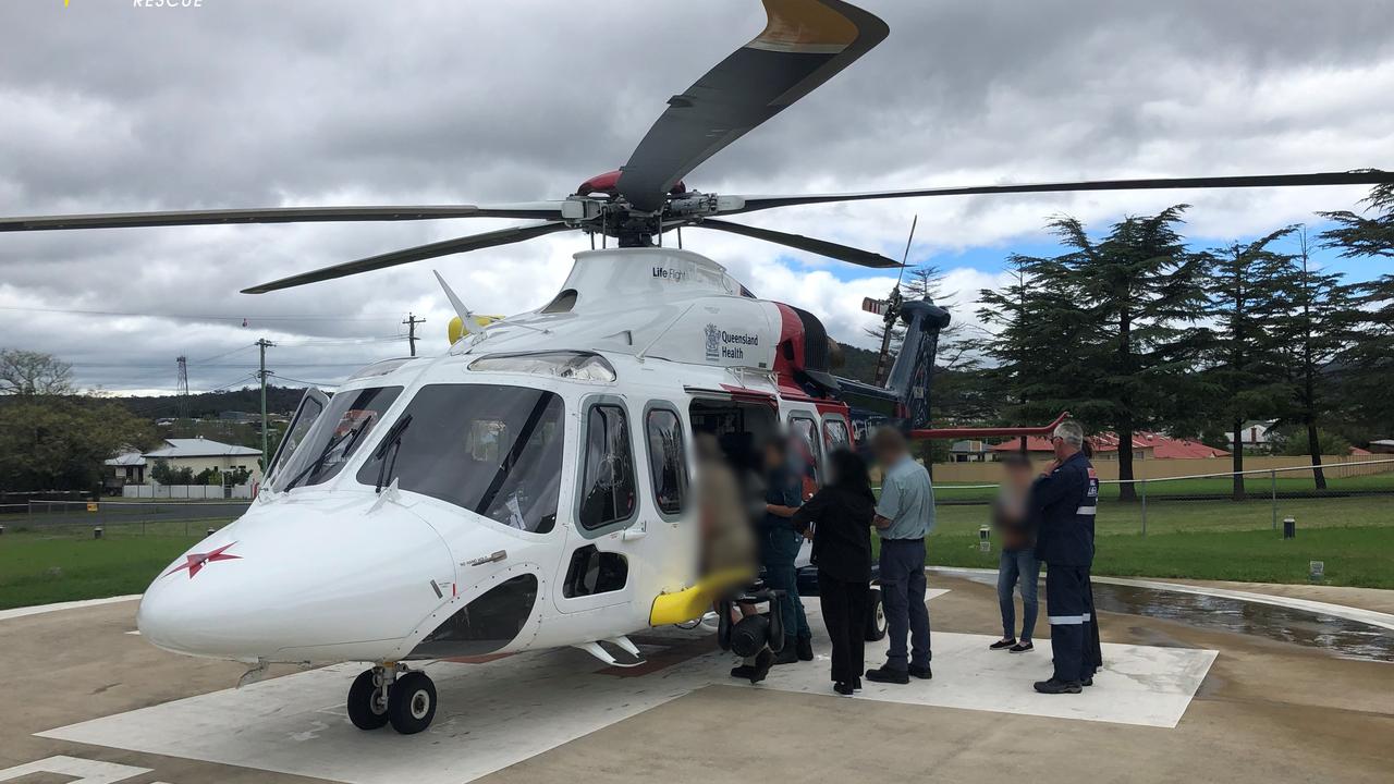 A RACQ LifeFlight Rescue chopper flew a woman to hospital after being hit by a car.