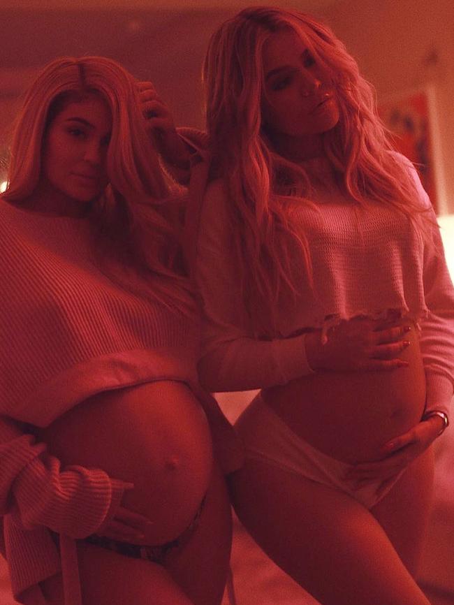 Sisters Kylie and Khloe have shared their first pregnancies together. (Pic: Instagram)