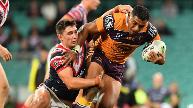 Victor Radley and former Bronco Tevita Pangai are set to clash again this weekend. Picture: AAP Image/Dean Lewins