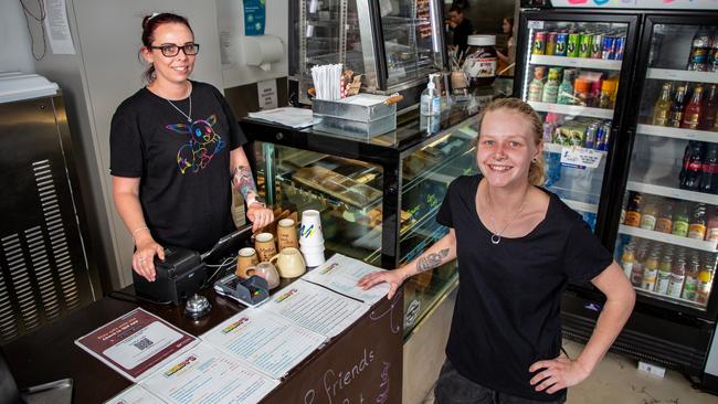 Husky's Cafe Kingaroy manager Brooke Gallagher with cook Lydiah Phoenix. Picture: Dominic Elsome