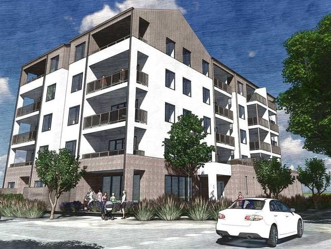 Artist impressions for a proposed 34-unit affordable housing development at Woodville West, plus cafe, by Junction and Women's Housing. Picture: Civecon