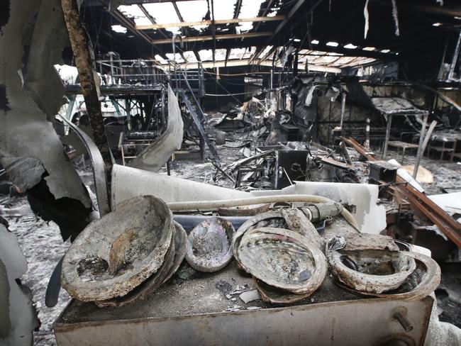 Victorian Fires Special. Mallacoota fire recovery feature. Abalone Fishermen's Co-Op, the towns biggest employer, lays in ruins after fire gutted the abalone processing building.      Picture: David Caird