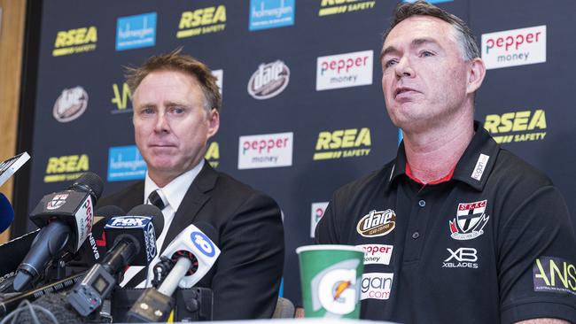 Matt Finnis and Alan Richardson address the media. Picture: AAP Images