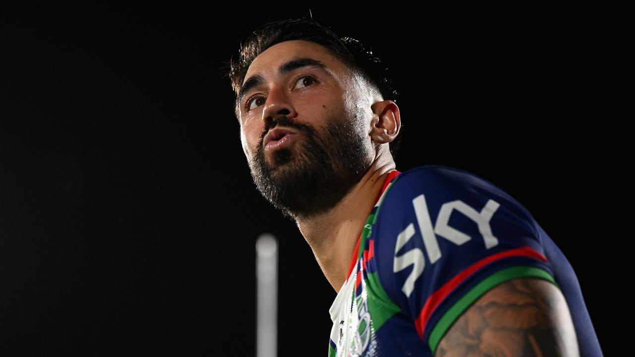 AUCKLAND, NEW ZEALAND - MARCH 08: Shaun Johnson of the Warriors talks to fans during the round one NRL match between New Zealand Warriors and Cronulla Sharks at Go Media Stadium Mt Smart, on March 08, 2024, in Auckland, New Zealand. (Photo by Hannah Peters/Getty Images)