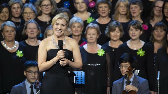 Founder of the Hummingsong Choir, Anna Humberstone on the AGT stage. Picture: Supplied.