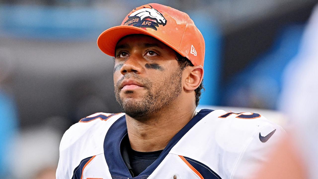 CHARLOTTE, NORTH CAROLINA - NOVEMBER 27: Russell Wilson #3 of the Denver Broncos reacts during the fourth quarter against the Carolina Panthers at Bank of America Stadium on November 27, 2022 in Charlotte, North Carolina. Grant Halverson/Getty Images/AFP (Photo by GRANT HALVERSON / GETTY IMAGES NORTH AMERICA / Getty Images via AFP)