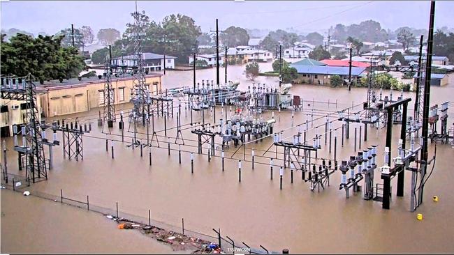 Flooded electricity substation in Ingham, North Queensland on Monday feb 3 2025 (Image: Ergon Energy)