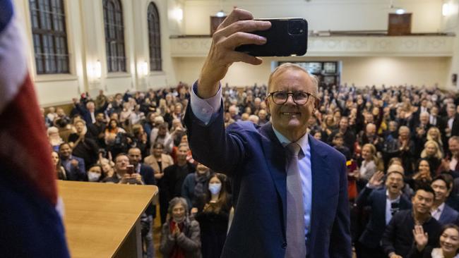 Anthony Albanese in front of a packed crowd at Marrickville Town Hall on June 23. Picture: Supplied