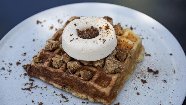 The croissant waffle apple pie at King Arthur Cafe. Picture: Mark Cranitch.