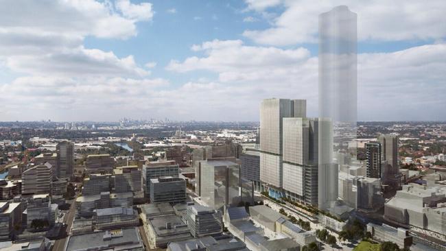 Projections of the Parramatta Square site with Towers 4 and 6 and potential Aspire development.