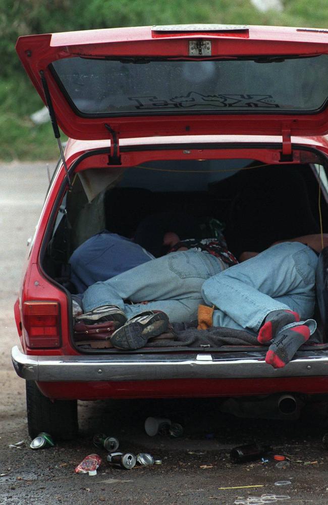 Others preferred to sleep off their sore heads in the boot. Picture: Andrew Batsch