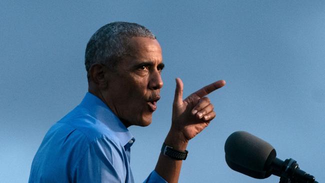 Barack Obama campaigns for Joe Biden and Kamala Harris in Philadelphia in October 2020. Picture: AFP