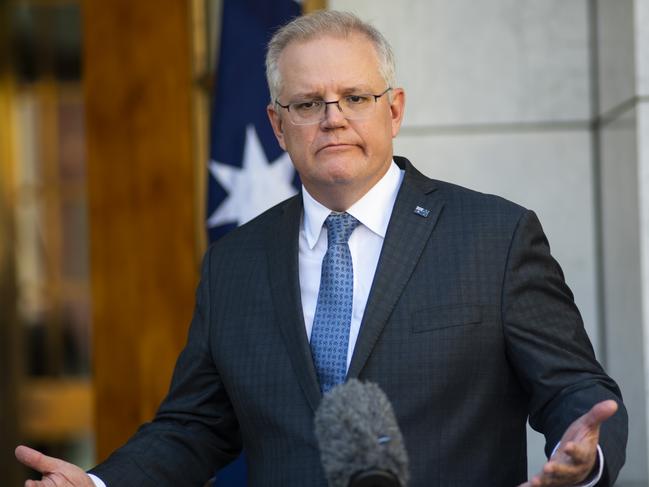 Scott Morrison has put pressure on Victoria to unveil its economic support plan to mitigate the economic consequences of its new road map. Picture: NCA NewsWire/Martin Ollman