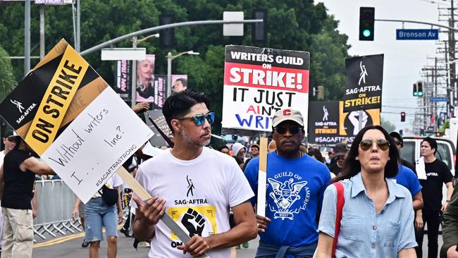 Writers and actors staged a solidarity march through Hollywood to Paramount Studios on September 13 as part of the ongoing strike. Picture: Frederic J. Brown/AFP