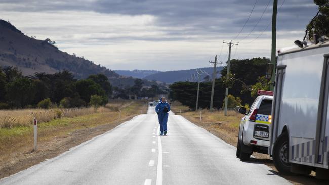 Police forensic investigators near the site where Jarrod Turner’s body was found early on Sunday, April 14. Picture: RICHARD JUPE