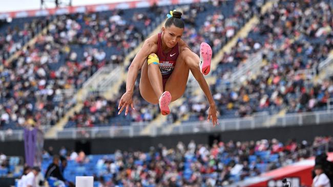 Ukraine's Maryna Bekh-Romanchuk competes at the Alexander Stadium, Birmingham. Photo by Ben Stansall / AFP.