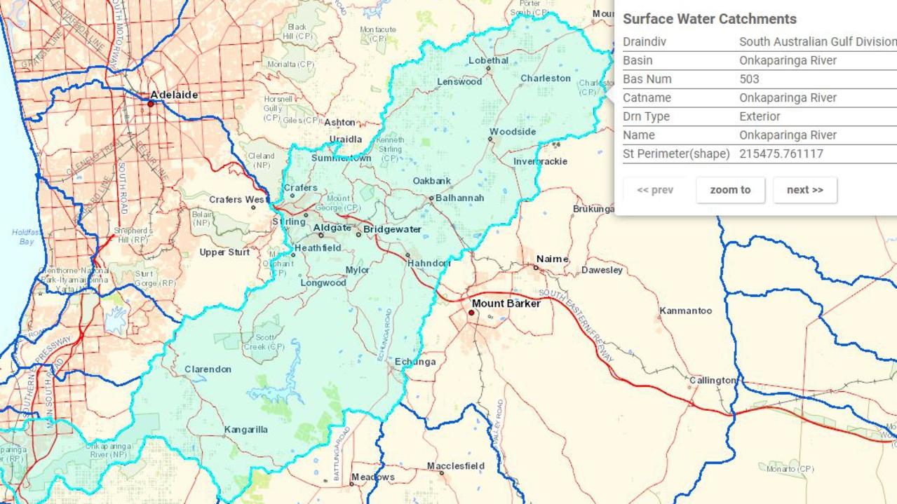 Onkaparinga River Catchment area. Picture: state government