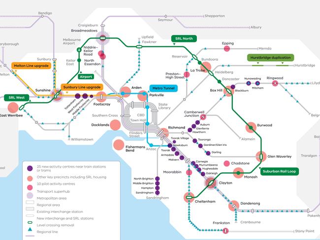 The activity centres shown in purple — including Carnegie, Oakleigh, Toorak and Brighton — are set to get high rise towers.