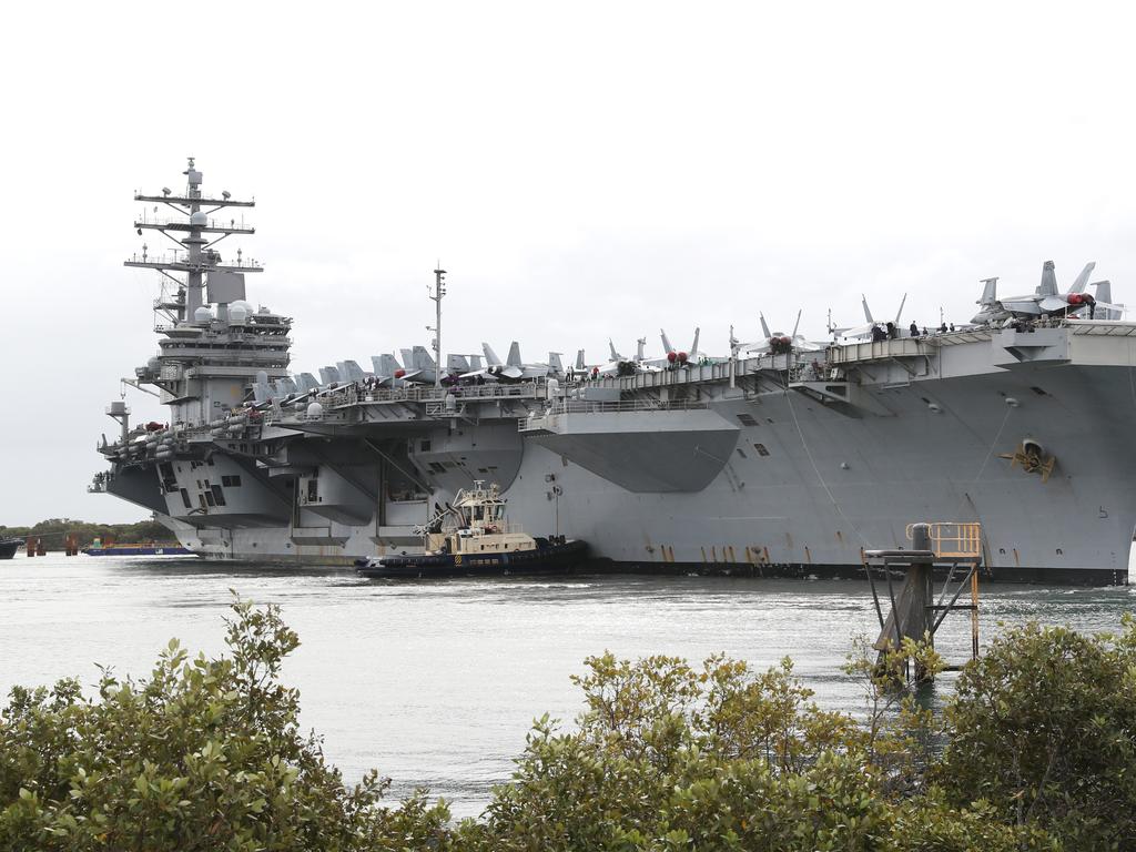 The USS Ronald Reagan arrives in Brisbane. Pic Peter Wallis