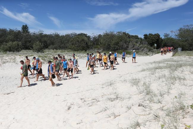 The Southport Sharks VFL team during a preseason training camp at Tallebudgera Beach. Picture: Mike Batterham