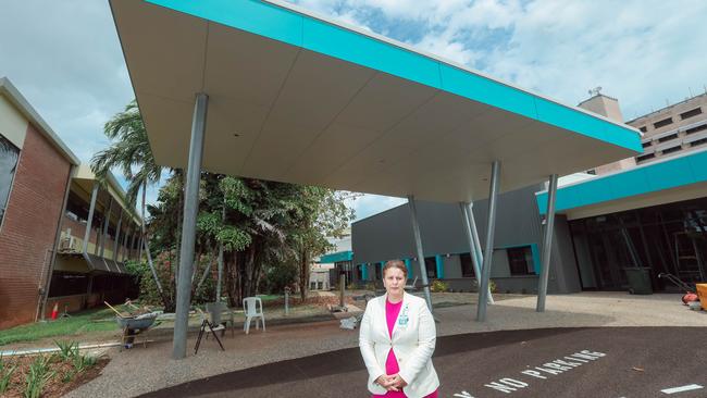 Darwin Private Hospital general manager Dr Jo Seiler in front of the hospital’s new mental health unit where construction works are almost done. Picture GLENN CAMPBELL