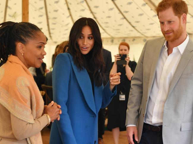 Meghan, Duchess of Sussex (C) and Prince Harry spent Thanksgiving with her mother, Doria. Picture: Getty