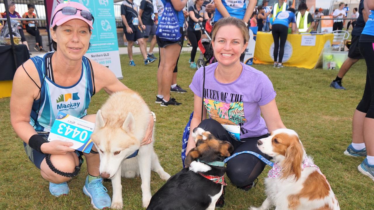 Madonna Iliffe with Max the husky, and Avril Curtis with beagles Buster and Alli.