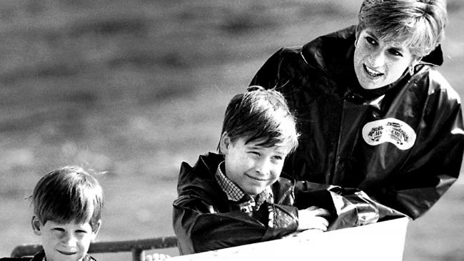 Diana, Princess of Wales, enjoys a ride on the Maid of Mist in Niagara Falls, Ontario, with Harry (left) and William in 1991. Picture: File