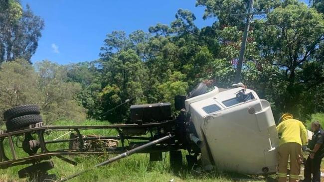 A rescue helicopter flew a man to hospital following a truck rollover at Woombye.