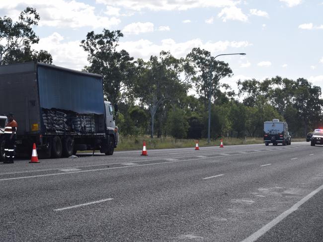 Both lanes of the Bruce Highway at Bajool are open after it was closed when a truck caught fire after 12.30pm. Pic: Gabriel Garcia