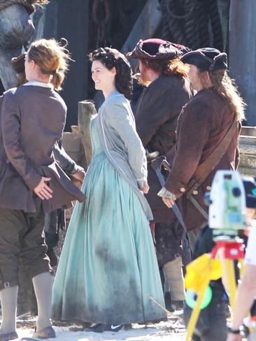 Stunt doubles for cast of film prepare to shoot scenes on board The Dying Gull on the set of Pirates of the Caribbean: Dead Men Tell No Tales at The Spit. Pics Tim Marsden