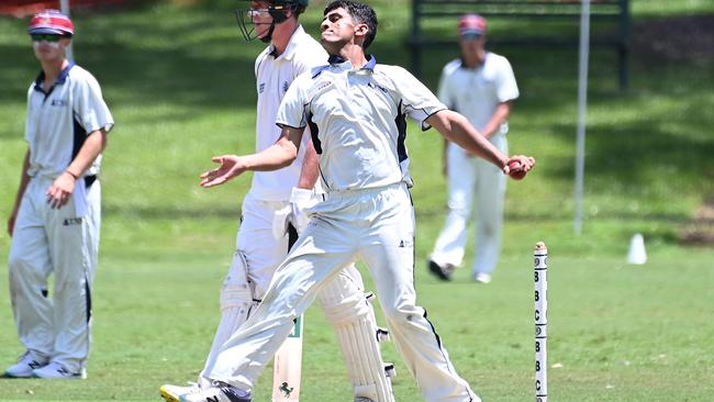 Dushyant Thaman earlier this year bowling for TSS in GPS First XV cricket. Picture, John Gass